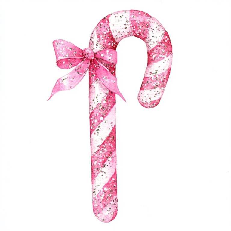 Watercolor Pink Glitter Candy Cane