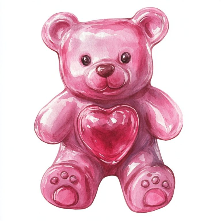 Watercolor Pink Gummy Bear