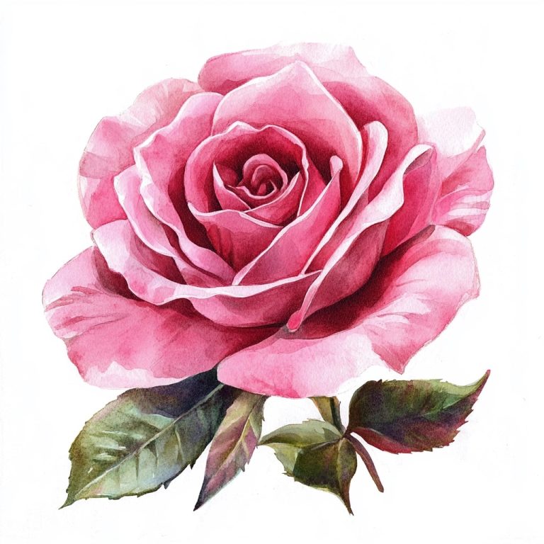 Watercolor Pink Hot House Rose