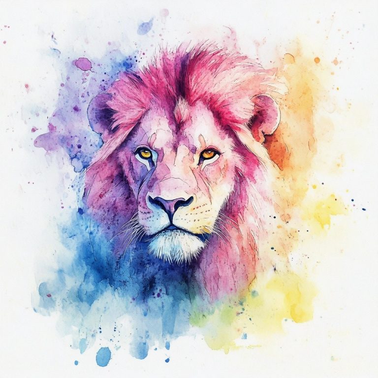 Watercolor Pink Lion