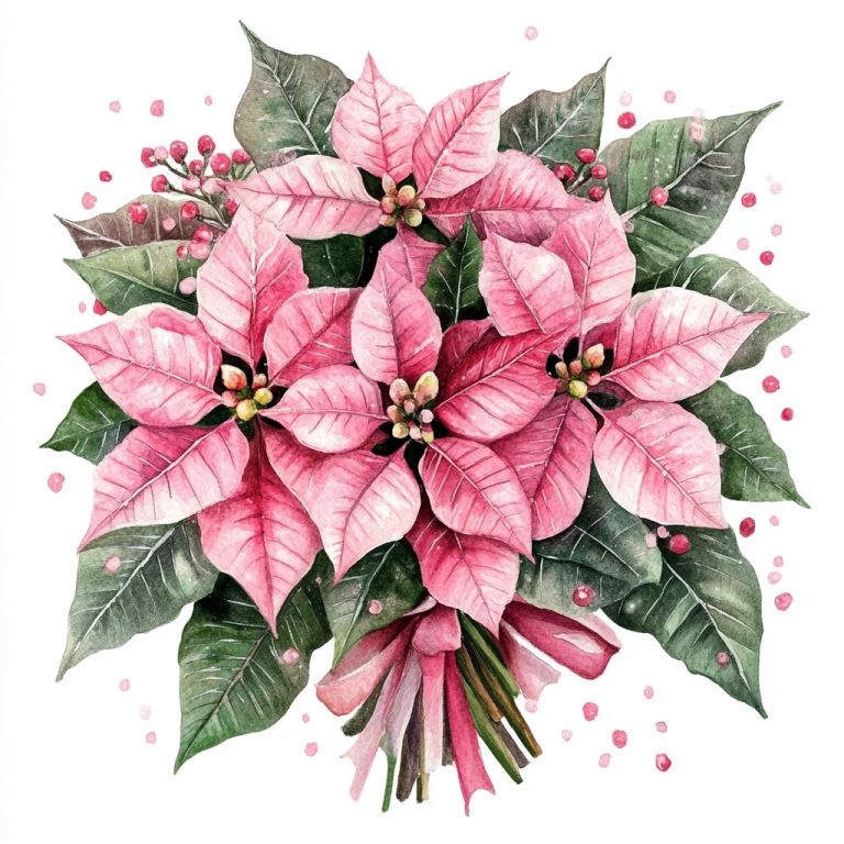 Watercolor Pink Poinsettias Bouquet