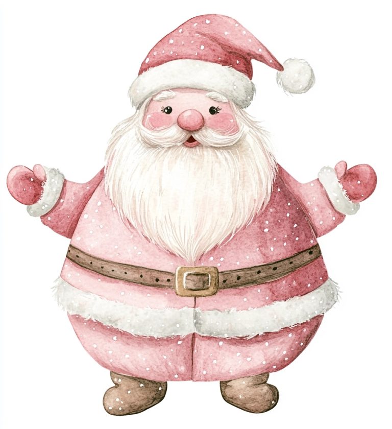 Watercolor Pink Santa Clipart