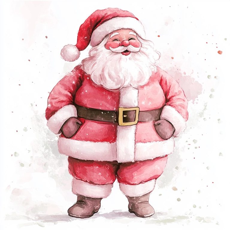 Watercolor Pink Santa Illustration 1