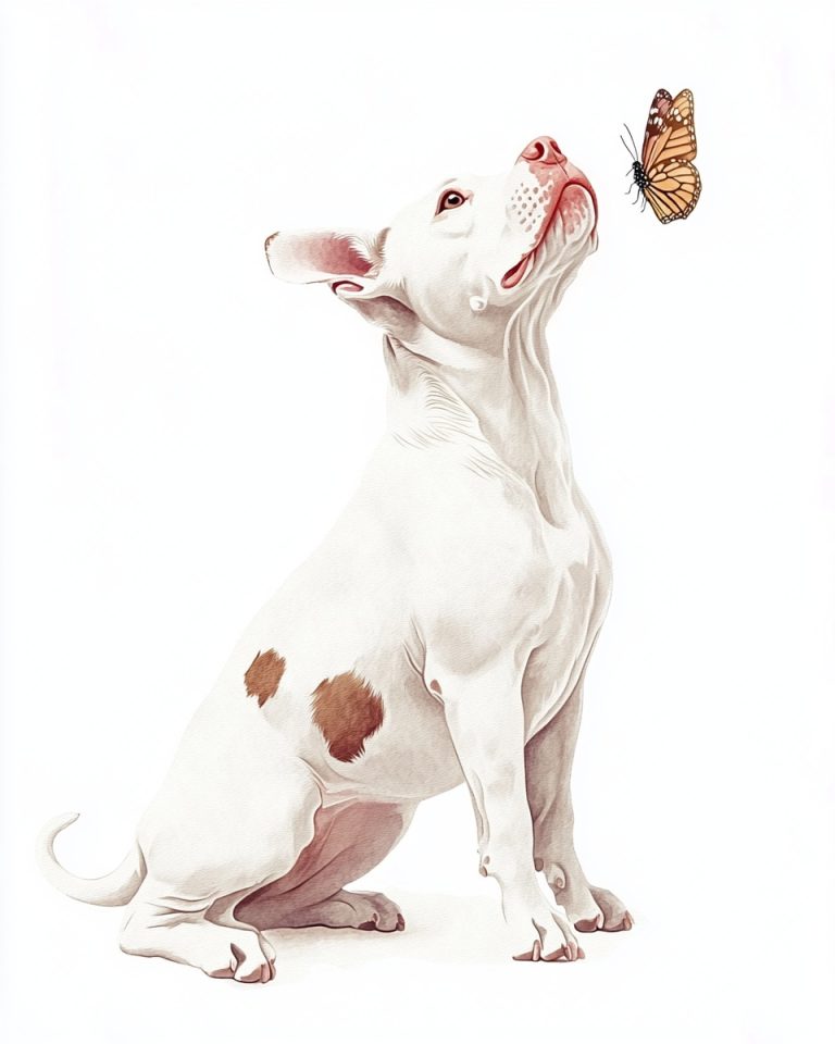 Watercolor Pitbull with Butterfly