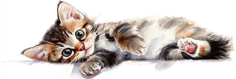 Watercolor Playful Kitten