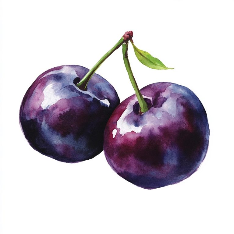 Watercolor Plums on White