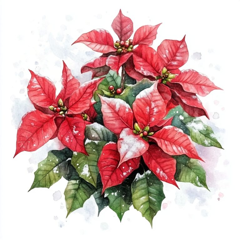 Watercolor Poinsettia with Snow