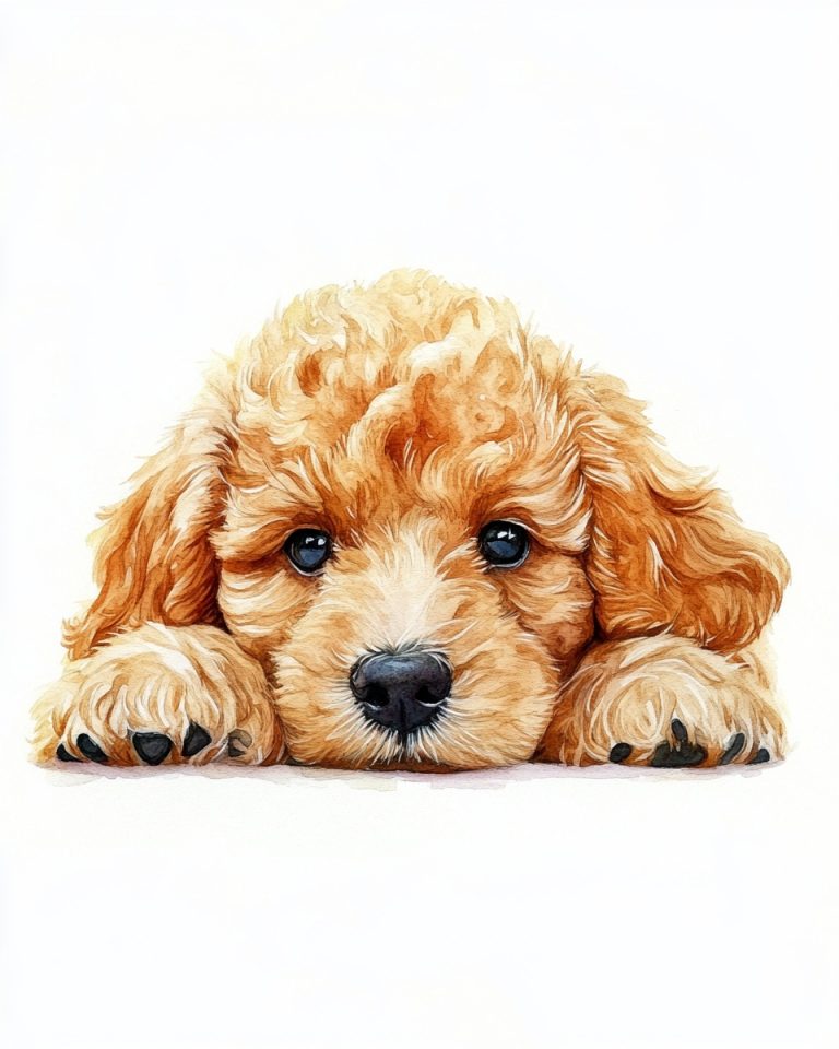 Watercolor Poodle Puppy Portrait