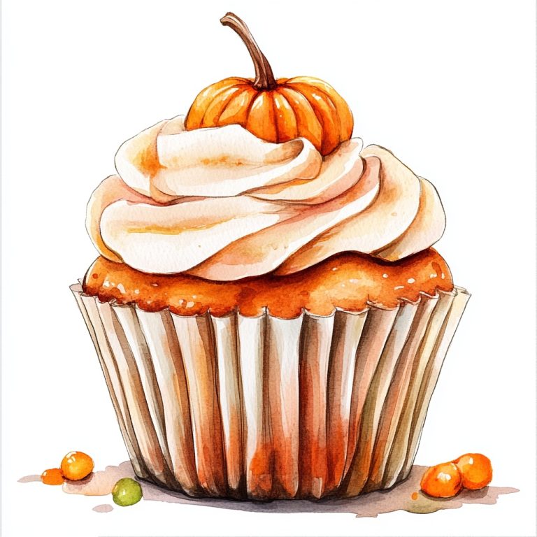 Watercolor Pumpkin Cupcake Illustration