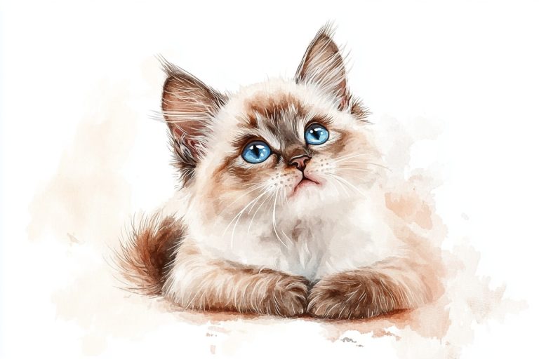 Watercolor Puppet Cat Illustration