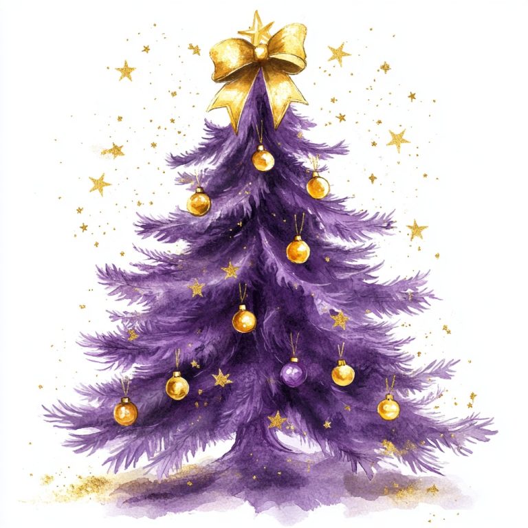 Watercolor Purple Christmas Tree