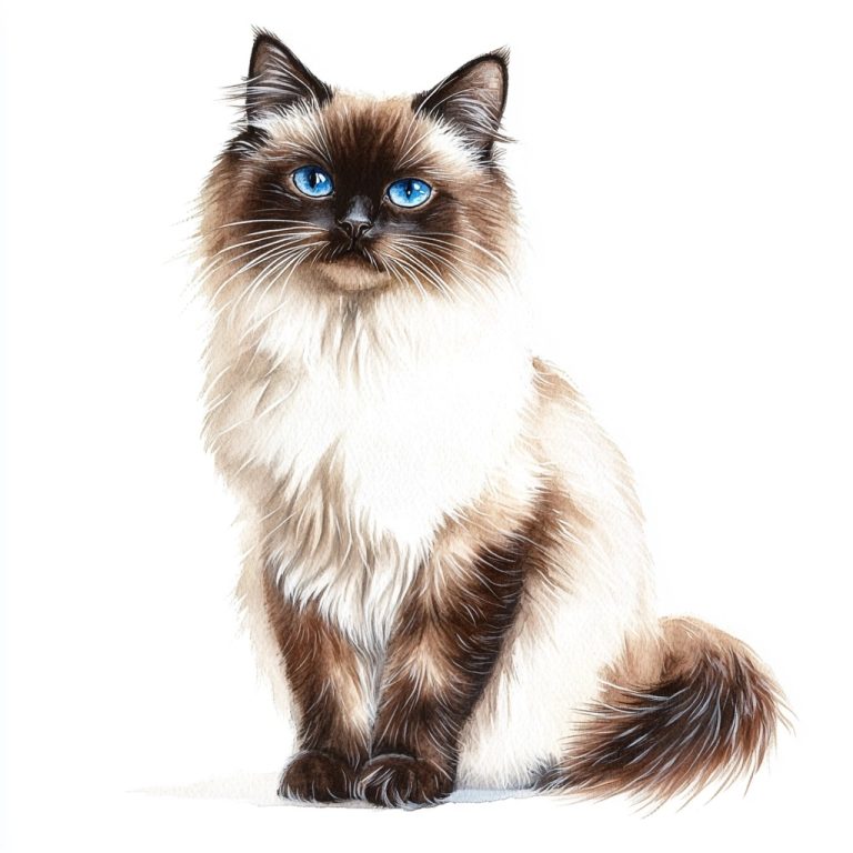 Watercolor Ragdoll Cat Portrait 1