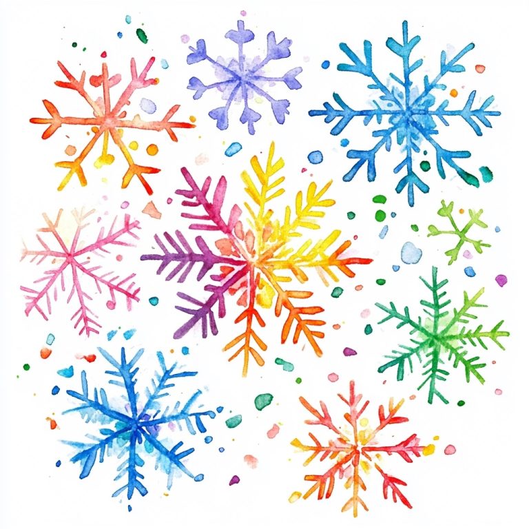 Watercolor Rainbow Snowflakes