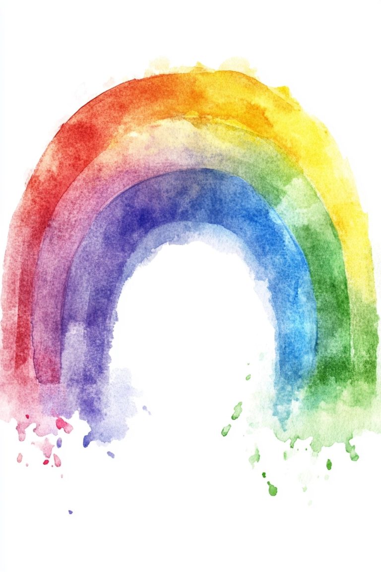 Watercolor Rainbow on White