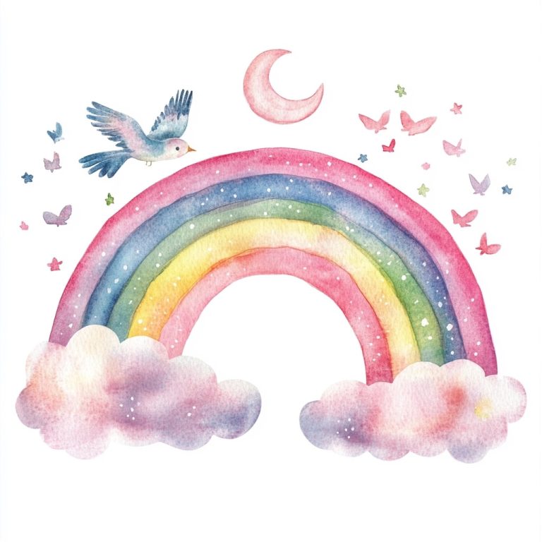 Watercolor Rainbow with Moon