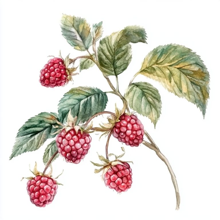 Watercolor Raspberry Branch