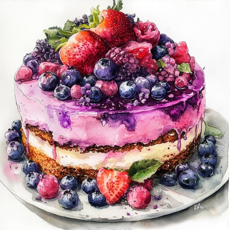 Watercolor Raw Food Cake Illustration