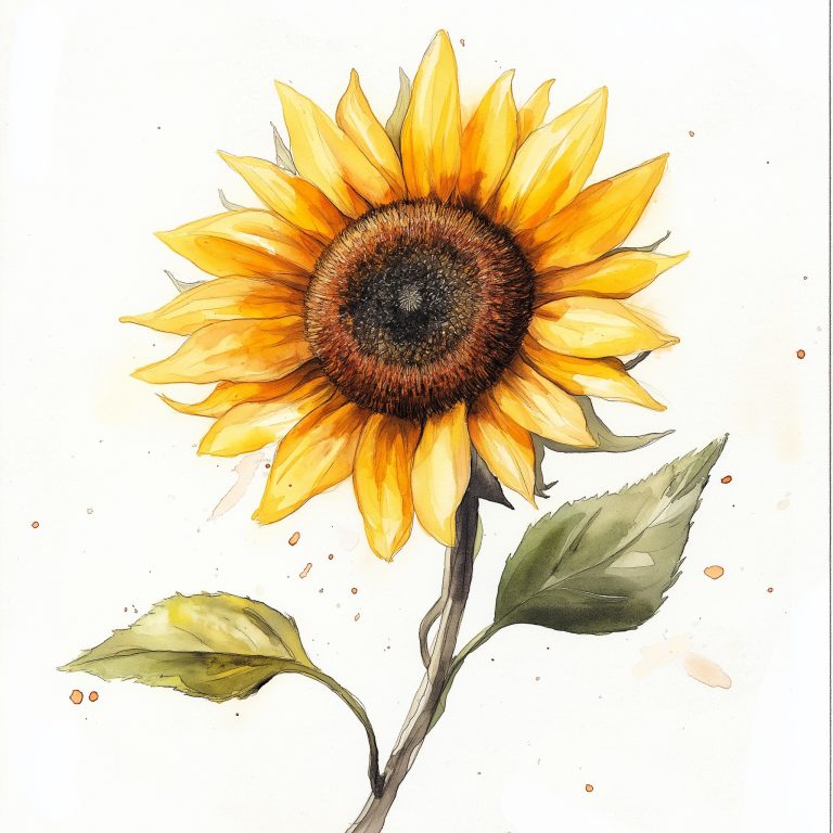 Watercolor Realism Sunflower Branch