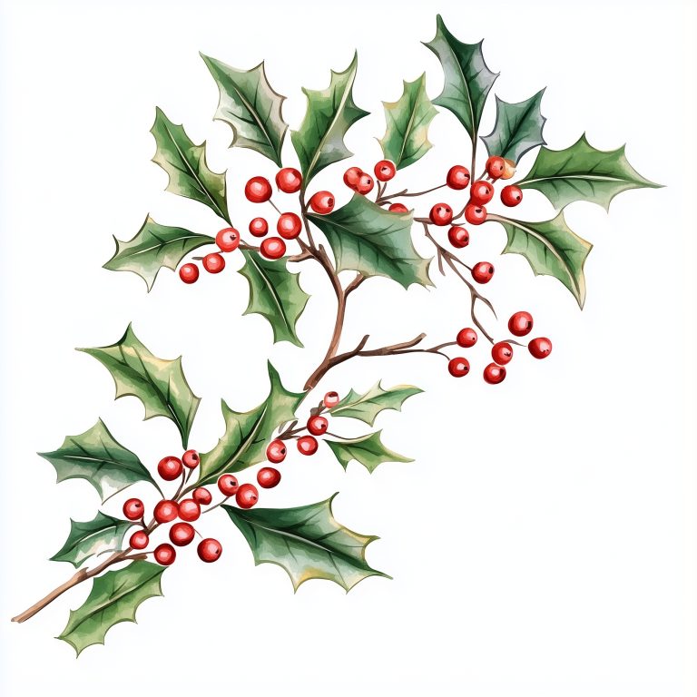 Watercolor Red Holly Branches