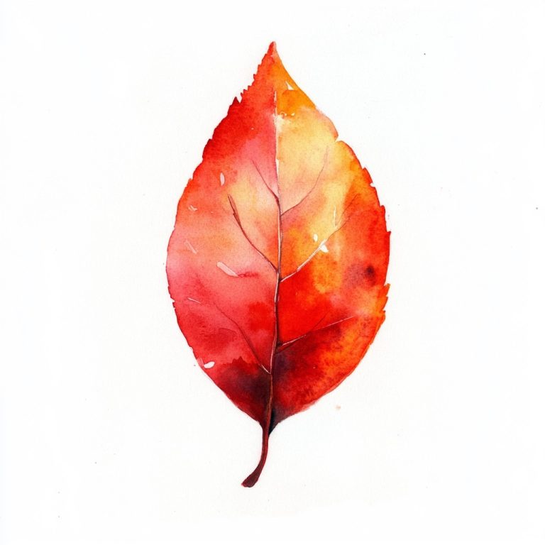 Watercolor Red Leaf Sketch