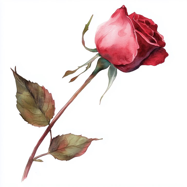 Watercolor Red Rose Bud