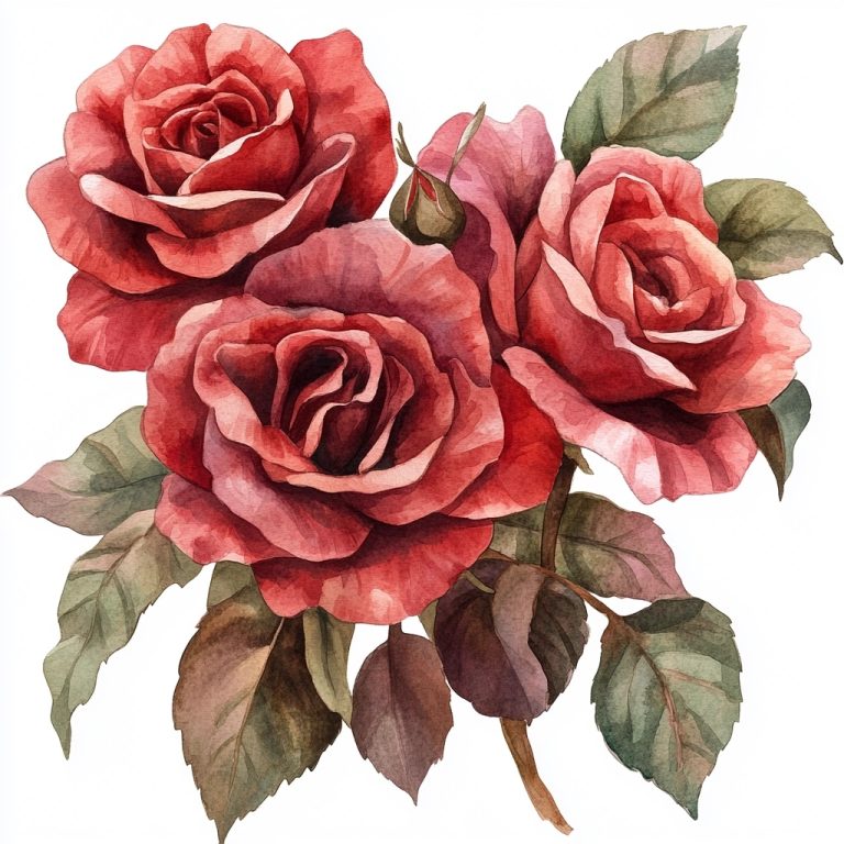 Watercolor Red and Pink Roses