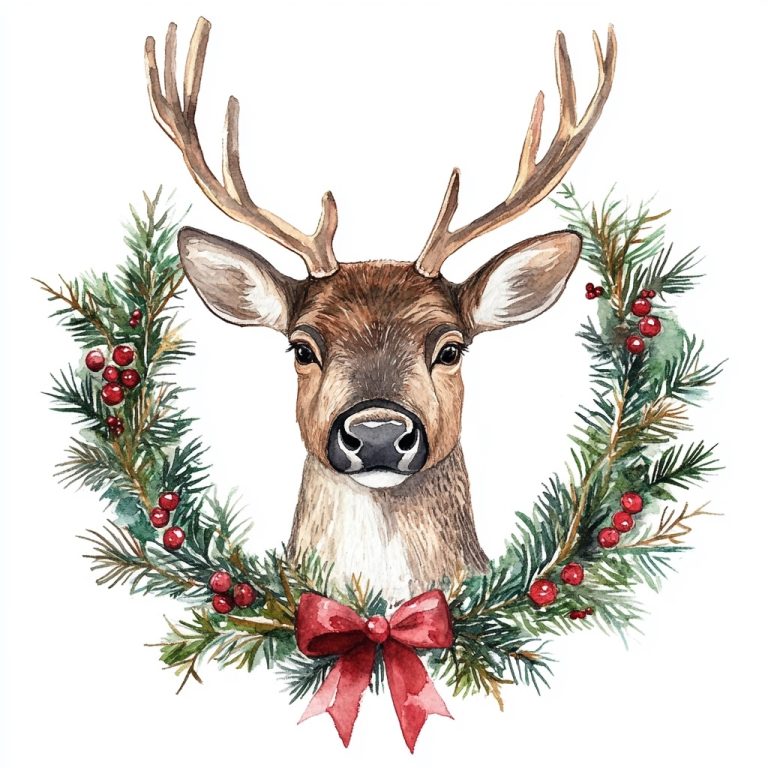 Watercolor Reindeer Head Wreath