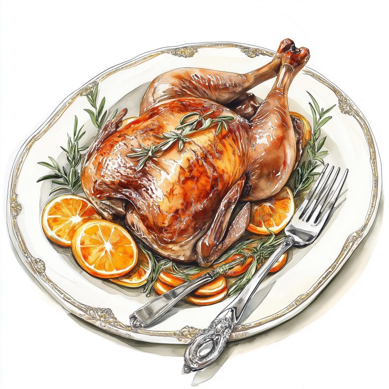 Watercolor Roasted Goose Presentation