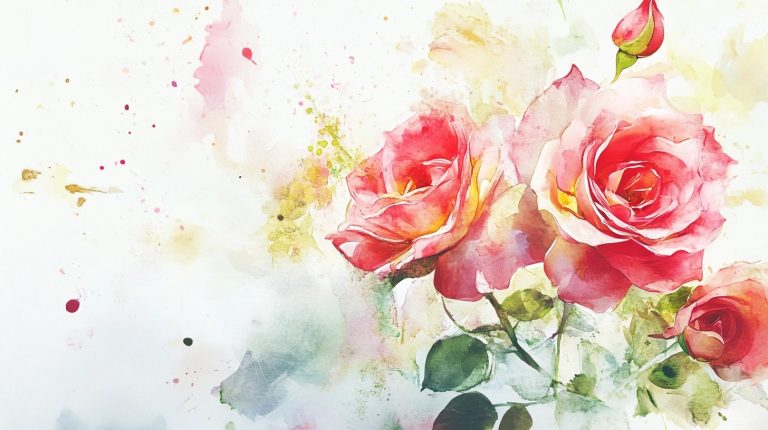 Watercolor Roses on White