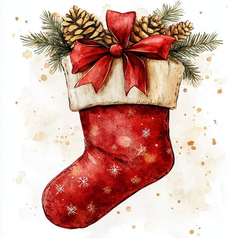 Watercolor Rustic Christmas Stocking