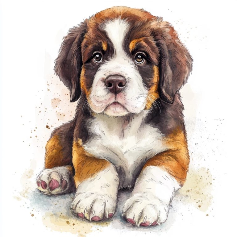 Watercolor Saint Bernard Puppy