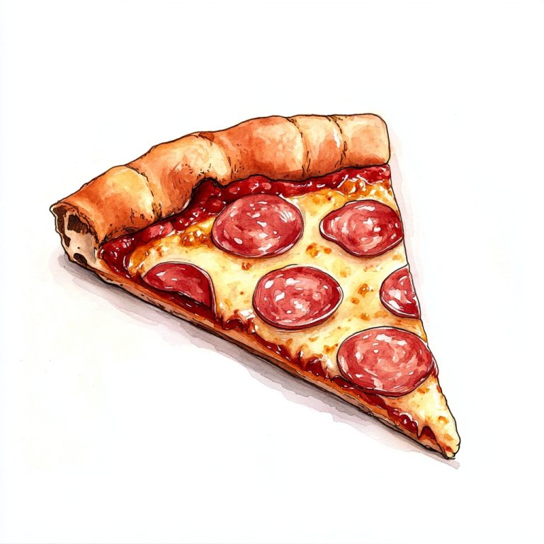 Watercolor Salami Pizza Slice