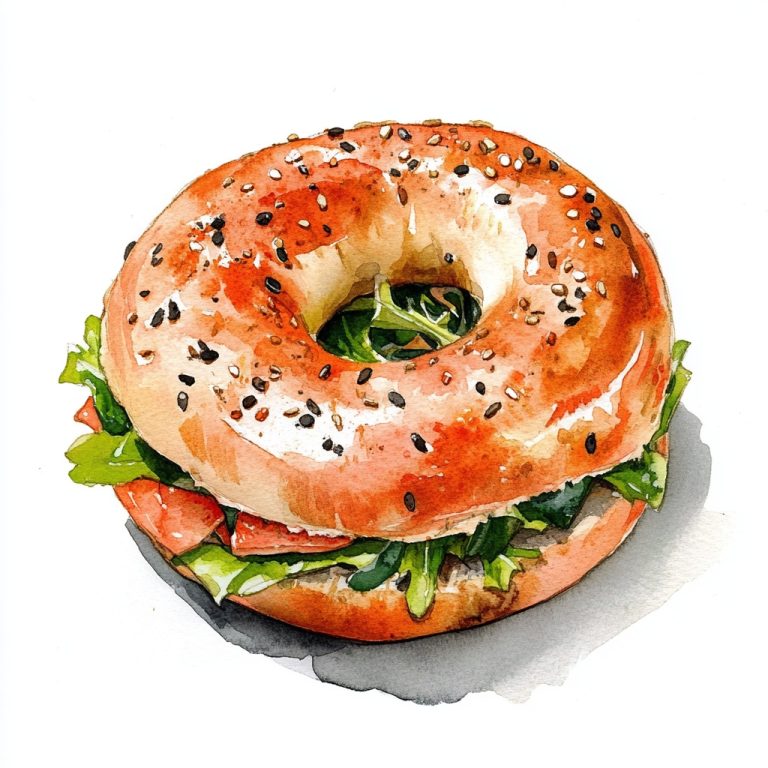 Watercolor Salmon Bagel