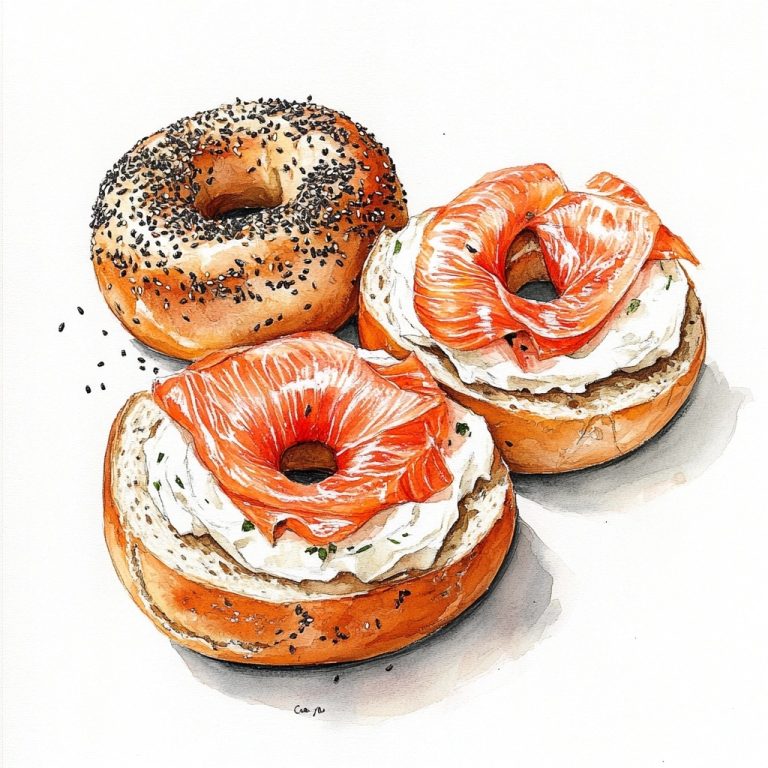 Watercolor Salmon Bagel Illustration