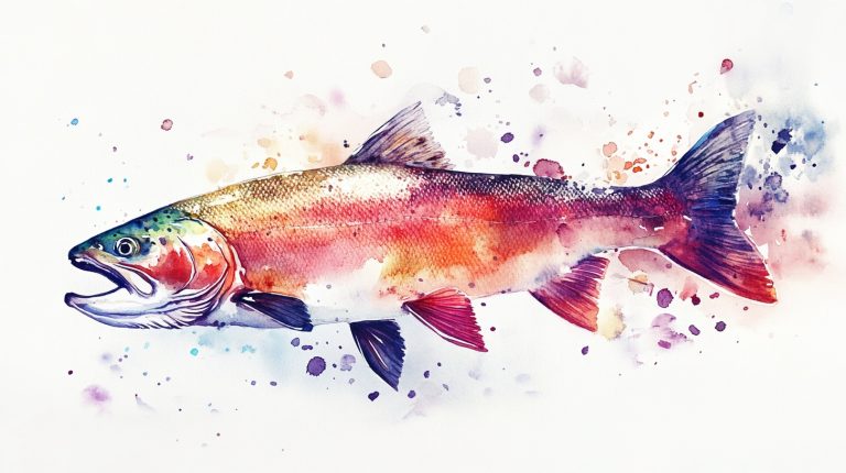 Watercolor Salmon Leaping