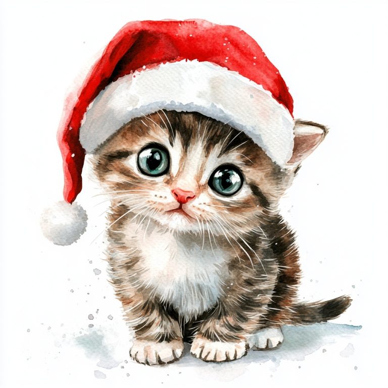 Watercolor Santa Cat Clipart