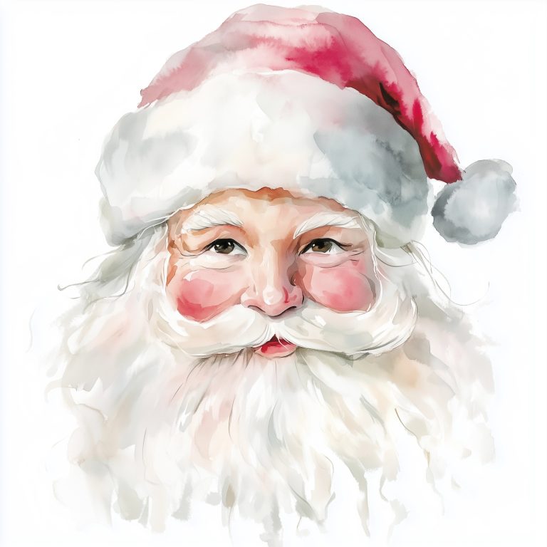 Watercolor Santa Close Up 2