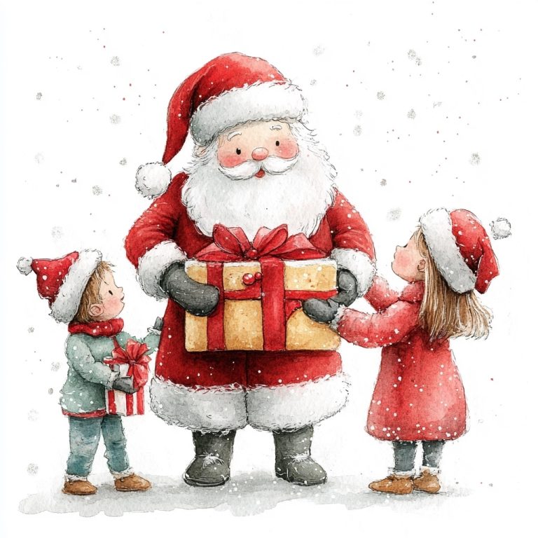 Watercolor Santa Distributing Gifts