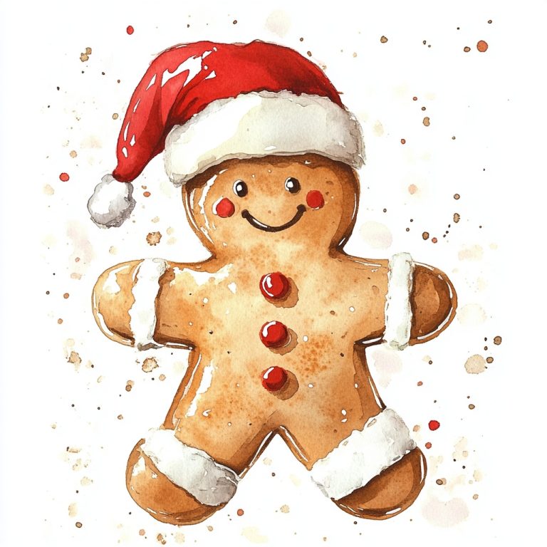 Watercolor Santa Hat Gingerbread