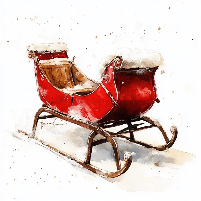 Watercolor Santa Sleigh