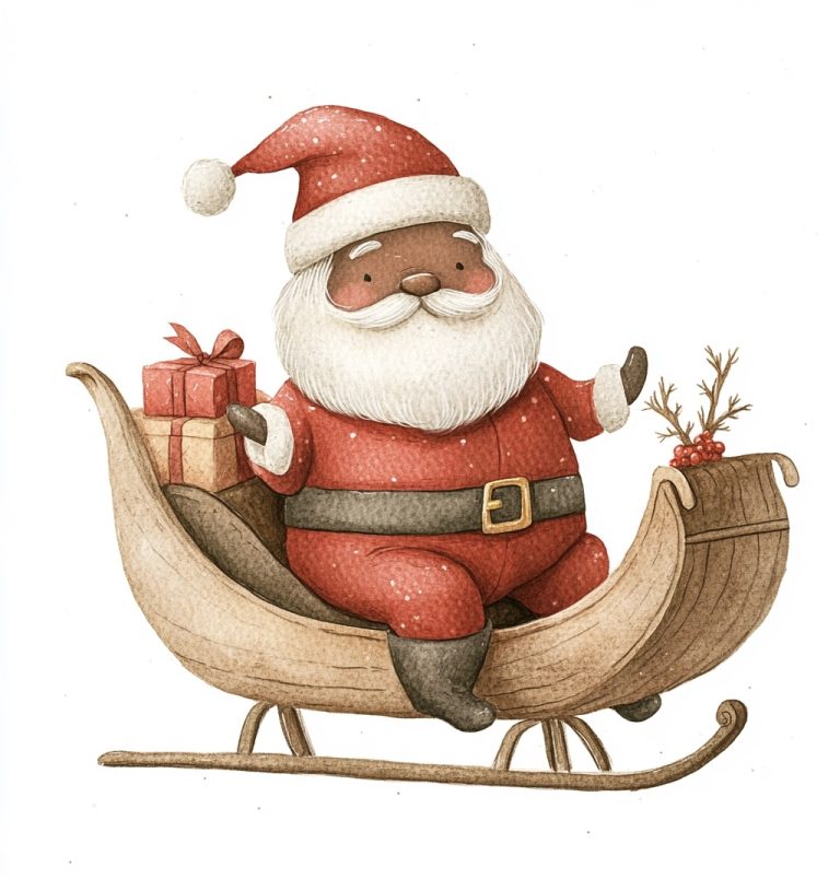 Watercolor Santa Sleigh Illustration