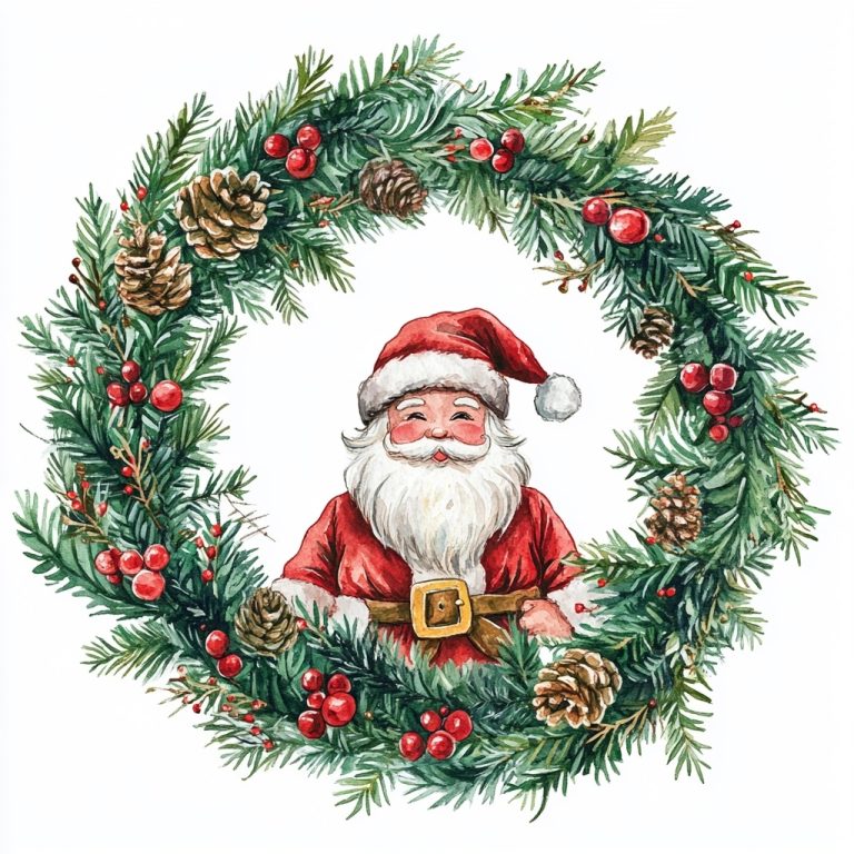 Watercolor Santa Wreath Clipart