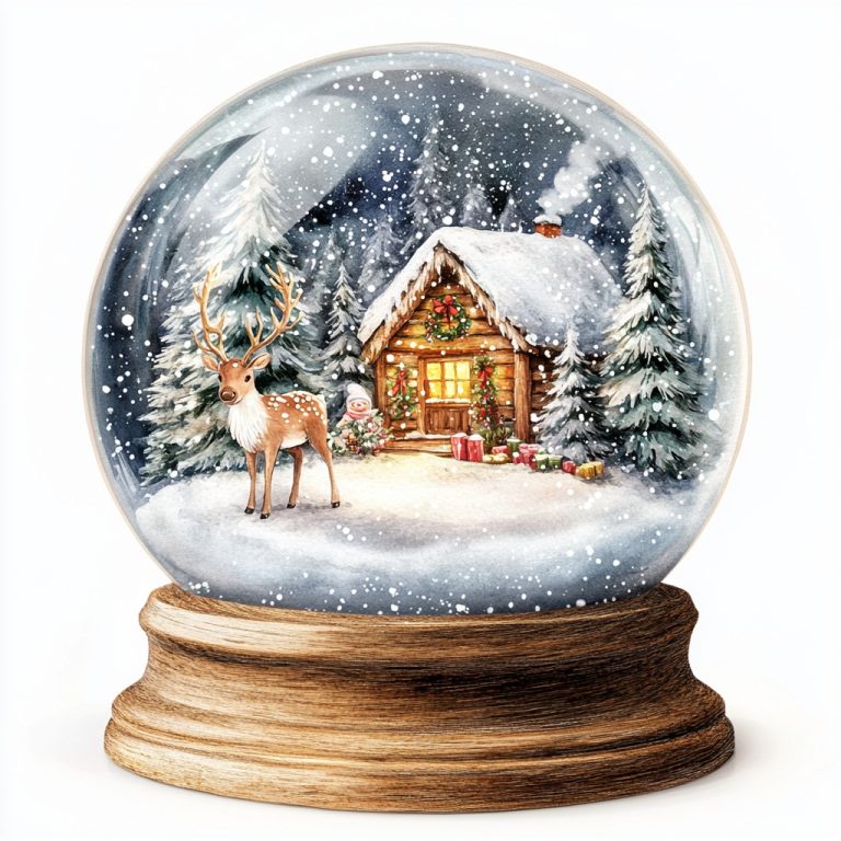 Watercolor Santa in Snow Globe