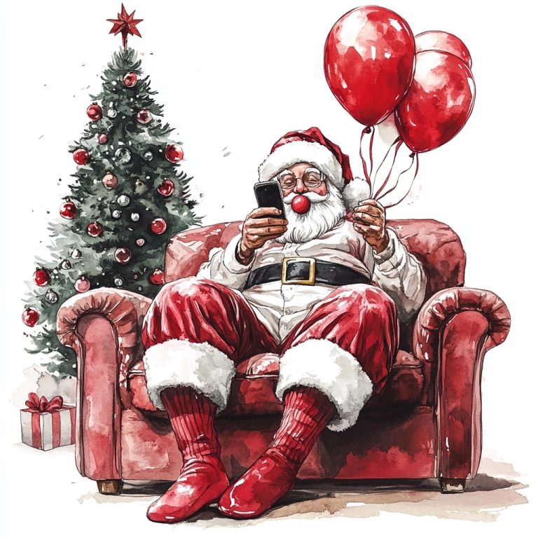 Watercolor Santa on Sofa