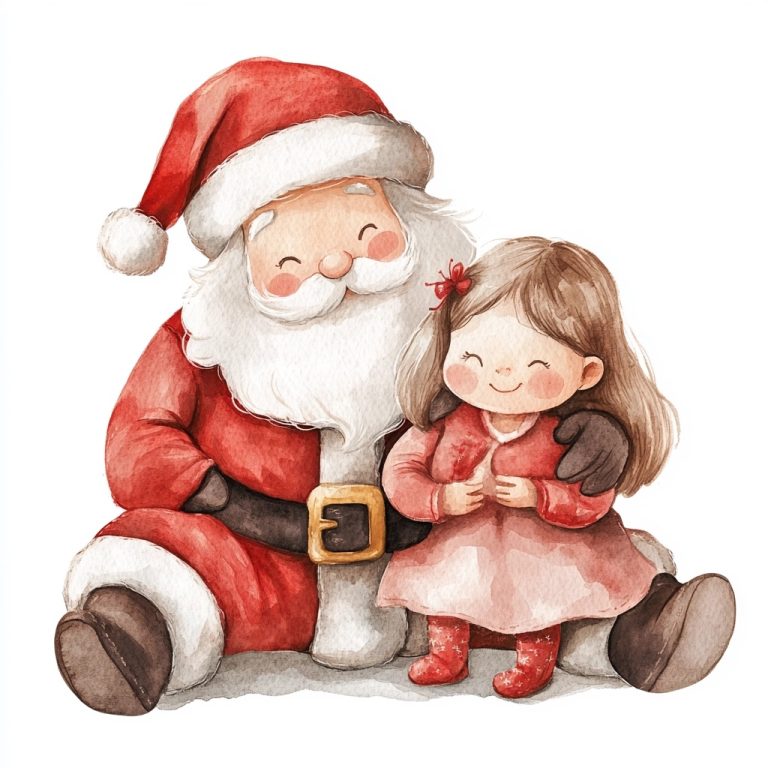 Watercolor Santa with Girl