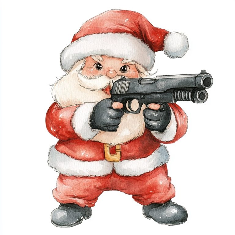 Watercolor Santa with Gun