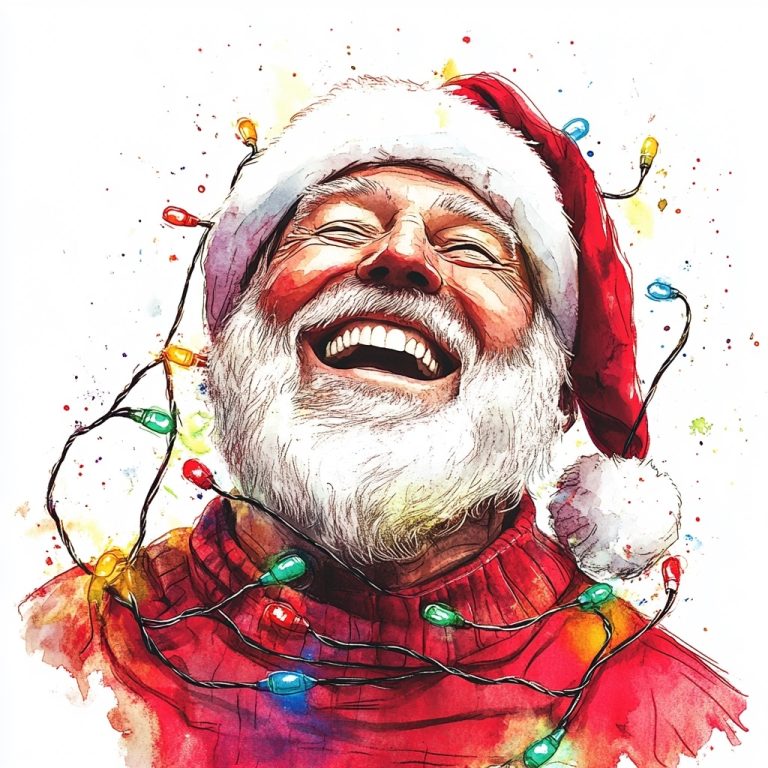 Watercolor Santa with Lights