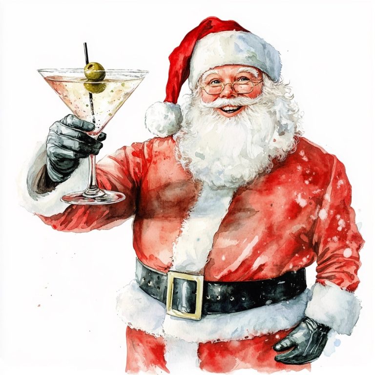 Watercolor Santa with Martini