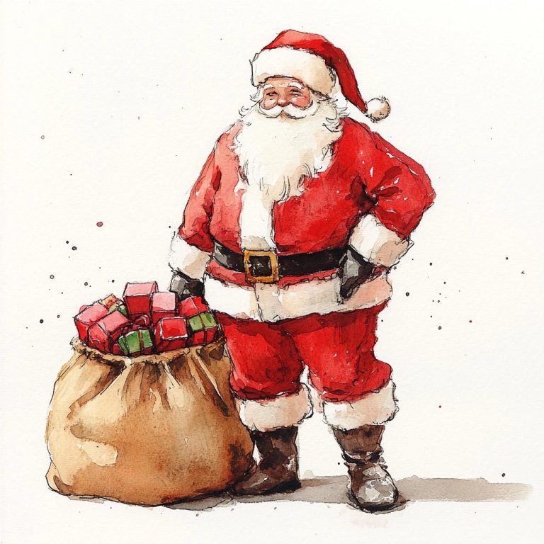 Watercolor Santa with Presents 1