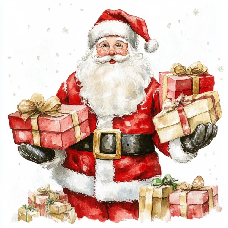 Watercolor Santa with Presents